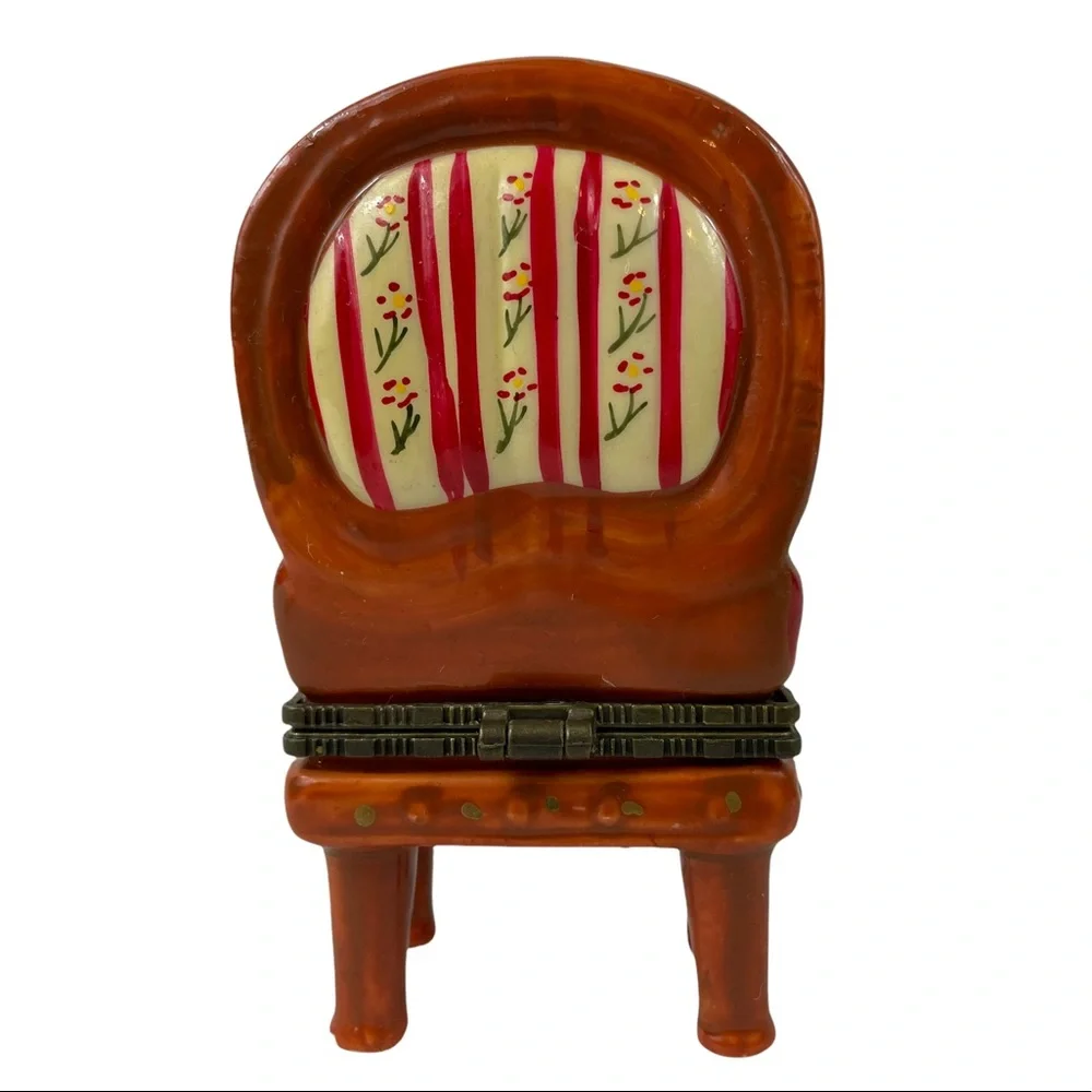 Vintage Limoges MCM Hand Painted Floral Striped Grandma Chair Cottagecore Pill